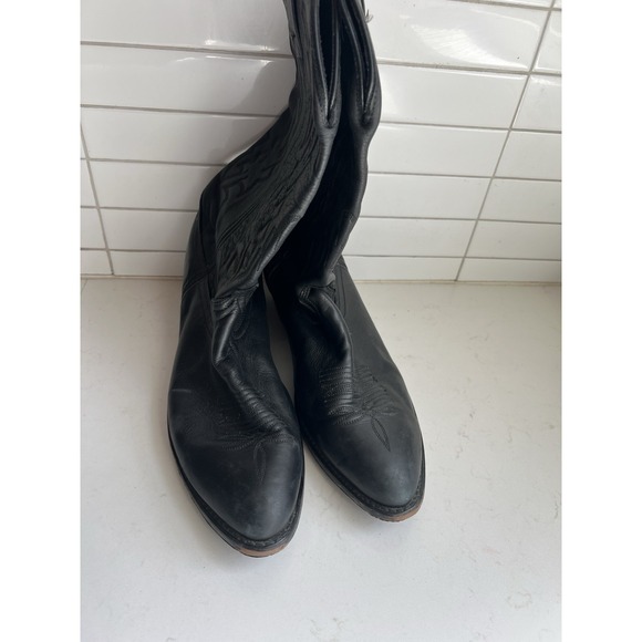 VTG Stitched Cowboy Boots Mens 10.5 EW Black Leather USA Western Pull On Wide - Picture 4 of 9
